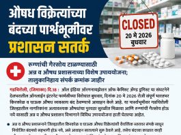 औषध विक्रेत्यांच्या बंदच्या पार्श्वभूमीवर प्रशासन सतर्क रुग्णांची गैरसोय टाळण्यासाठी अन्न व औषध प्रशासनाच्या विशेष उपाययोजना; तालुकानिहाय संपर्क क्रमांक जाहीर